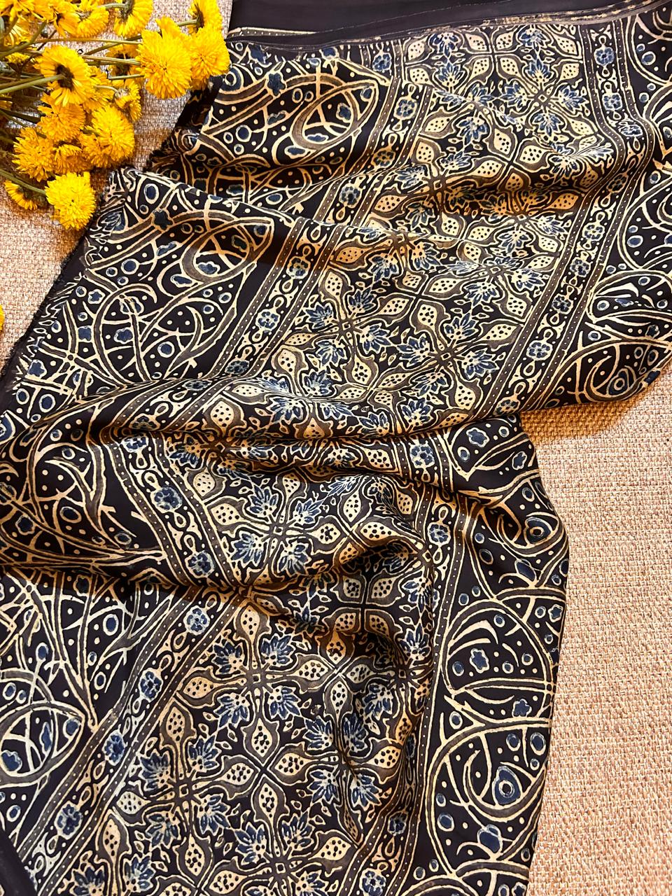 Handwoven Modal Silk Saree with Block-Printed Border