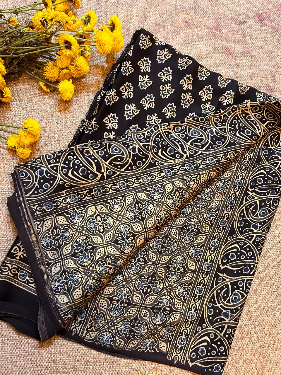 Handwoven Modal Silk Saree with Block-Printed Border