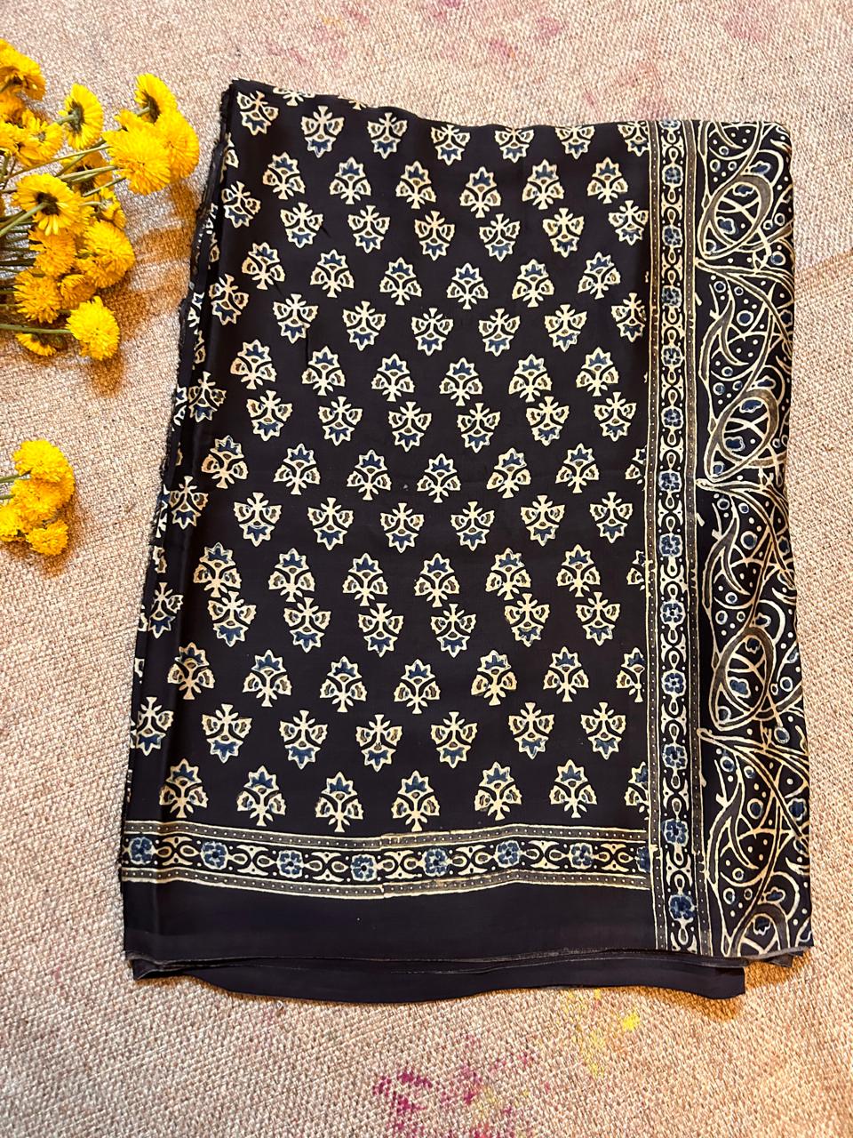 Handwoven Modal Silk Saree with Block-Printed Border