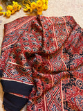 Maroon Modal Silk Saree with Traditional Hand Block Print