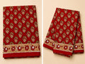 Traditional Red Cotton Saree with Handwoven Craft & Block Print Border