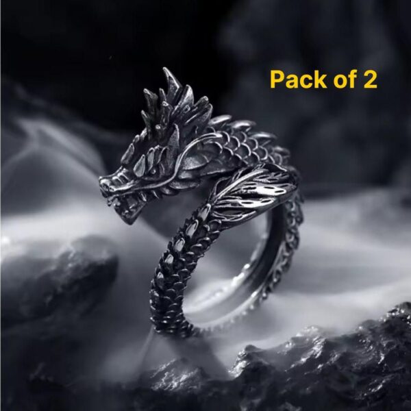 2x Silver Dragon Rings | Adjustable | Multicolor | Alloy | Free Size - Image 2